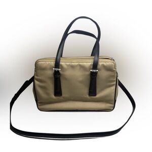 Vintage Coach Mercer Tan Twill Black Leather Two Way